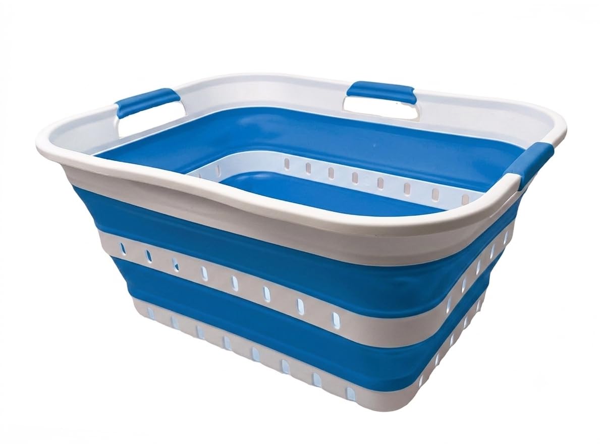 SAMMART 42L (11 gallon) Collapsible Plastic Laundry Basket - Foldable Pop Up Storage Container/Organizer - Space Saving Hamper/Basket (1, White/Dark Grey)