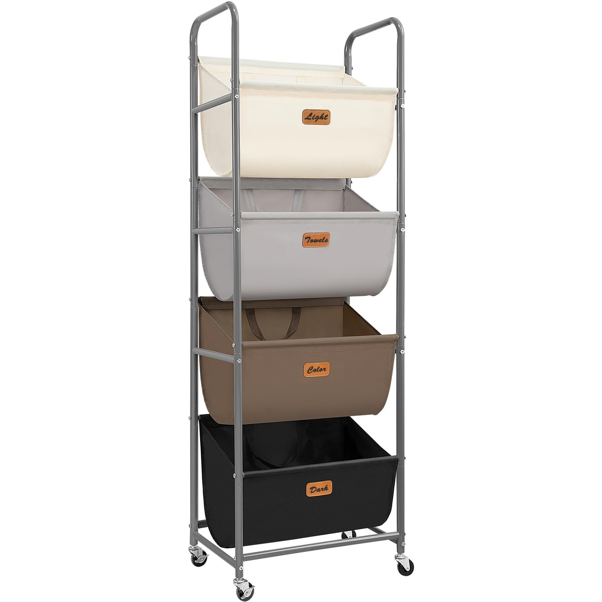 STORAGE MANIAC Vertical Rolling Laundry Hamper, 4 Section Laundry Sorter with Wheels and 2 Breaks, 4-tier Laundry Baskets for Small Space, Dorm, Laundry Room, Closet, Bathroom, Gray 4-tier