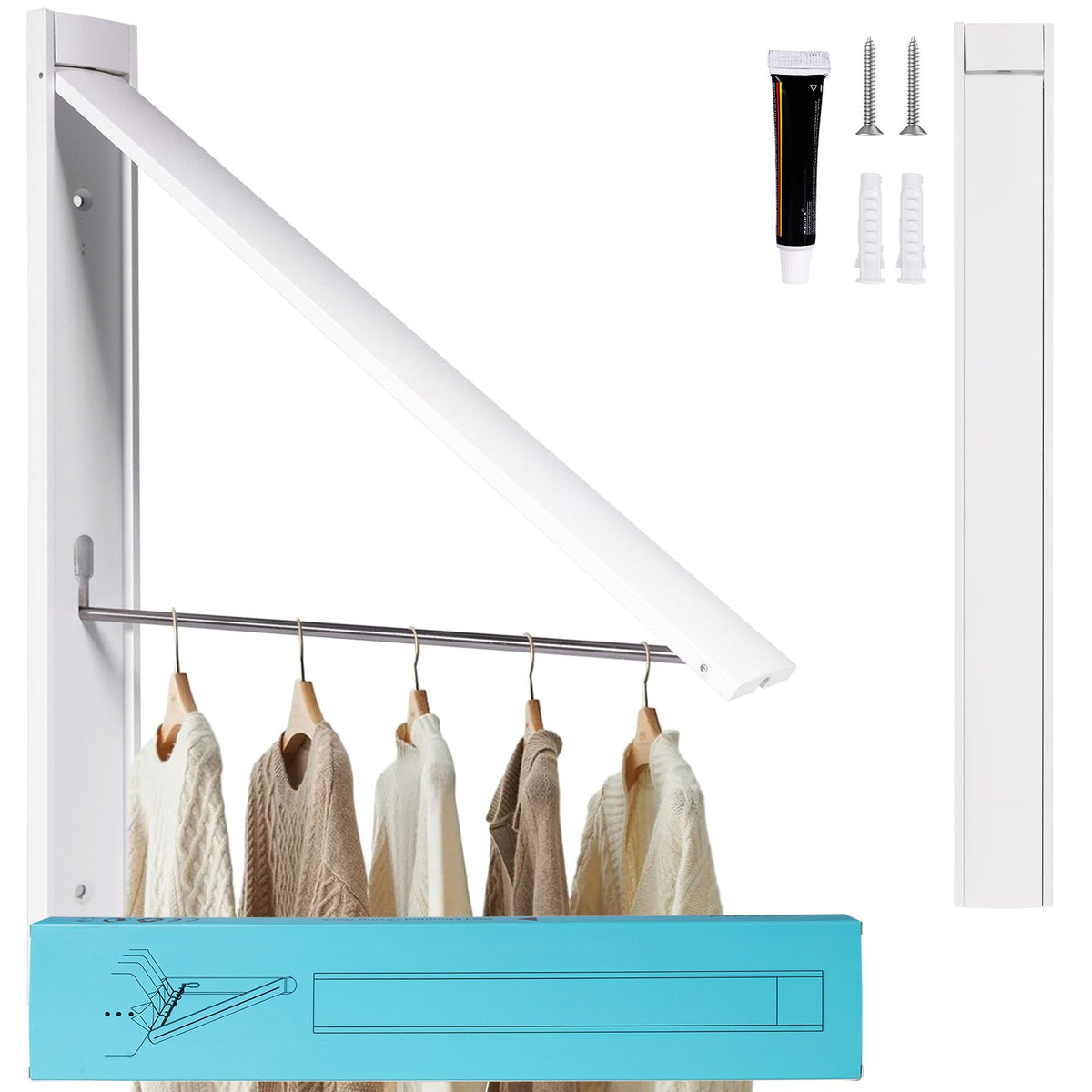Ithywat Retractable Clothes Drying Rack,Space Saver Wall Mounted Folding Hanger for Laundry Room,Closet Storage Organization,Easy Installation Aluminum Dryer White