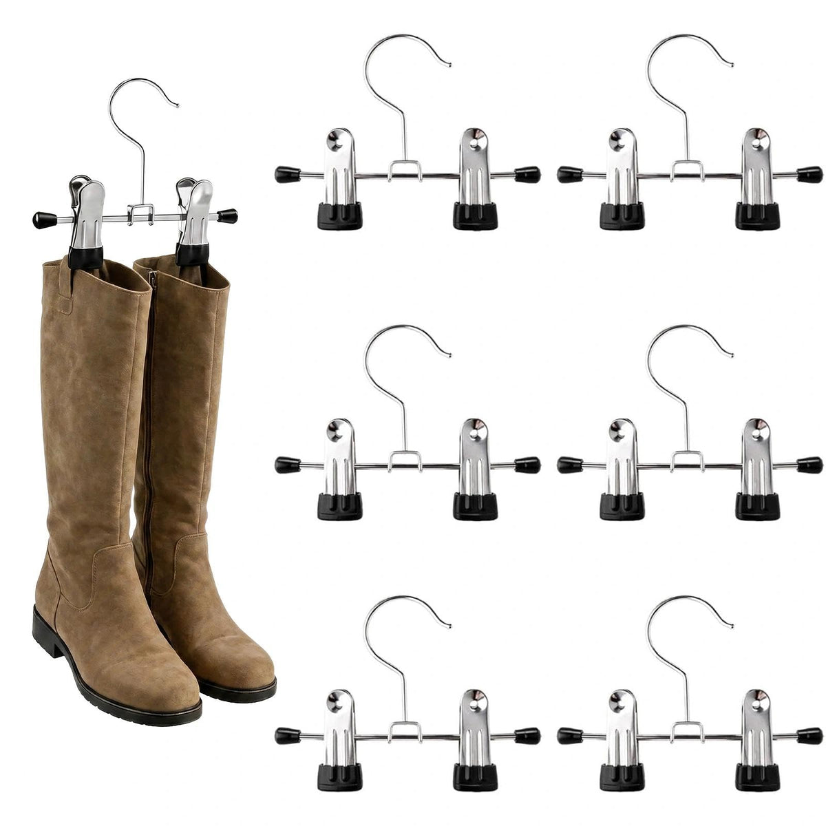 Adjustable Stainless Steel Shoe Rack Pants Folder Multi-Functional Portable Travel Laundry Washing Machine Rack Hooks Socks Clip Boot Hanger Set of 6 (6)