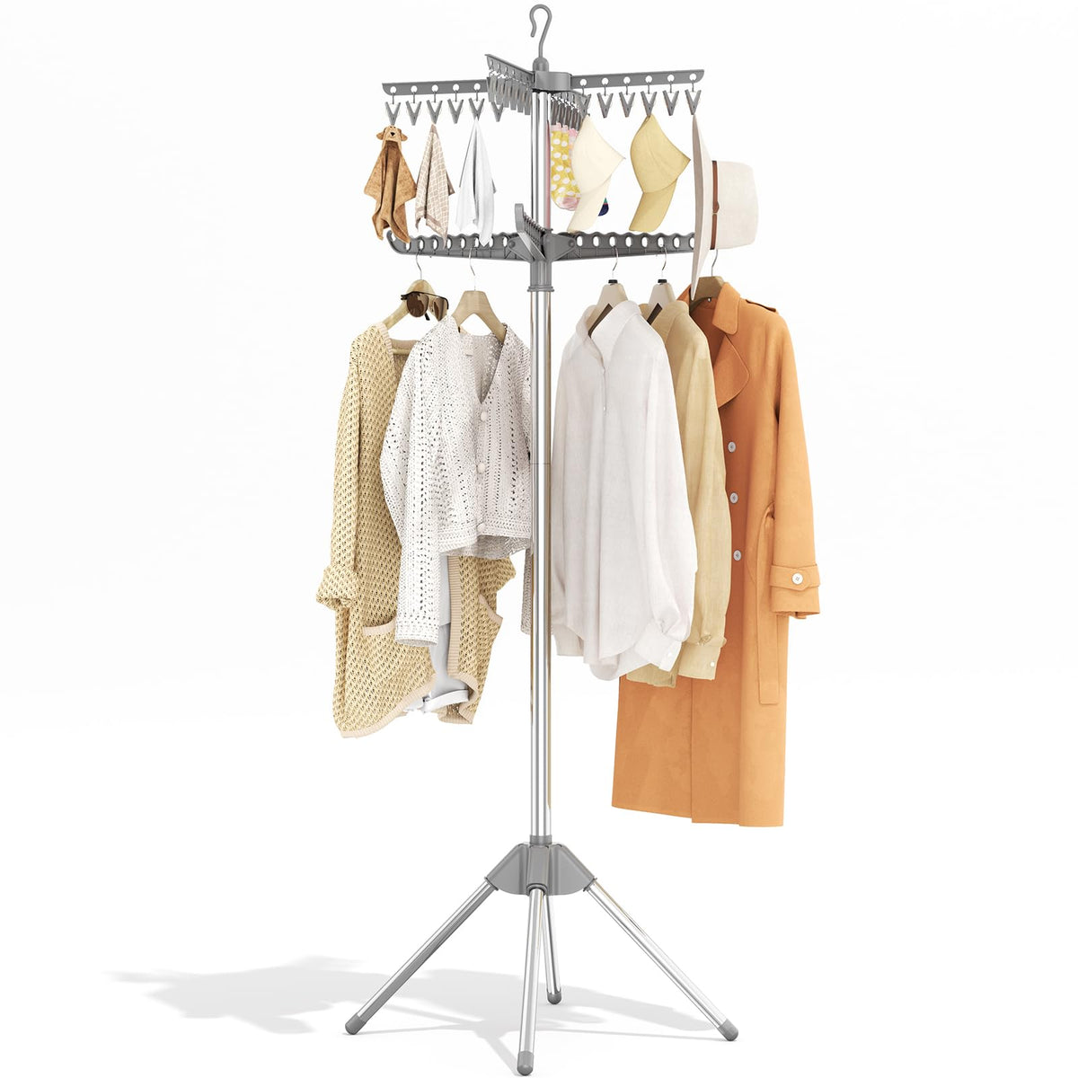 KINGBOARD Clothes Drying Rack, 59" H Laundry Drying Rack, 3 Rotatable Arms
