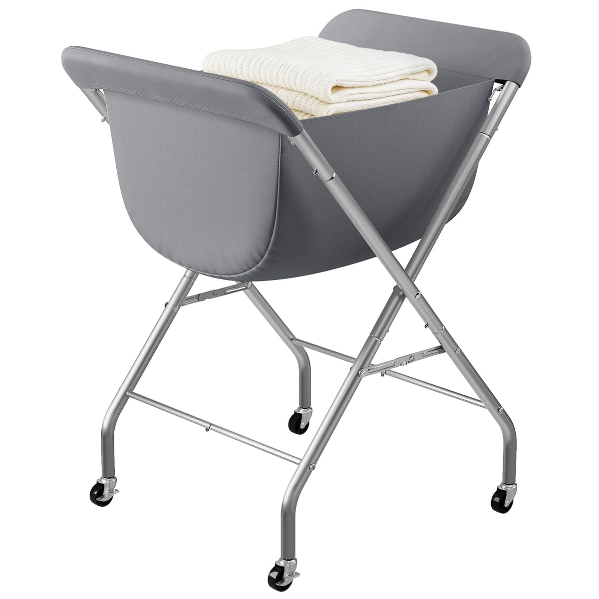 ELYKEN Laundry Basket with Wheels, Collapsible Laundry Hamper, Cream