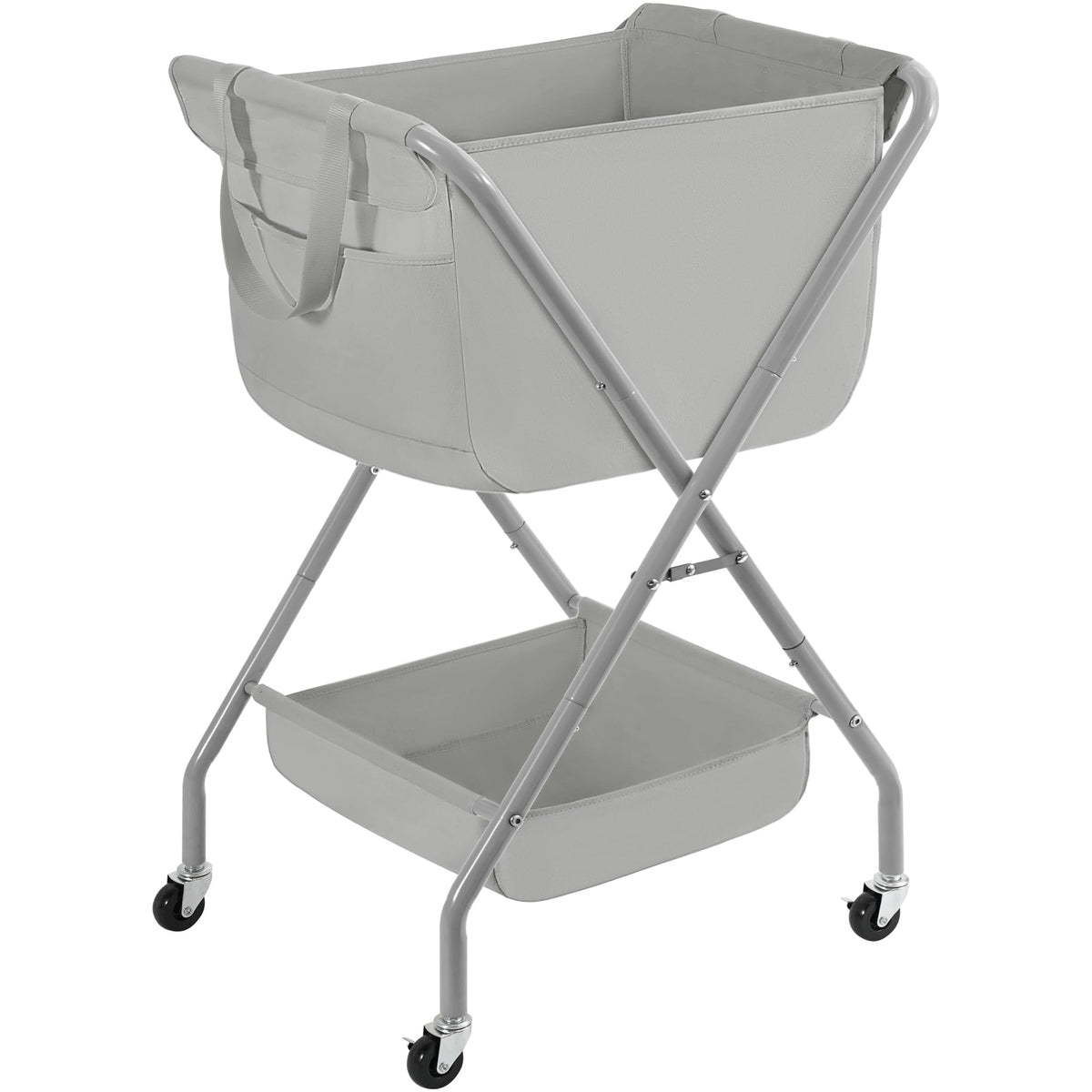 STORAGE MANIAC Collapsible Laundry Cart with Wheels 31.5"H Rolling Laundry Hamper Clothes Basket with Wheels, Canvas Liner Sturdy Steel Frame Folding for Small Narrow Space Easy Storage, Beige