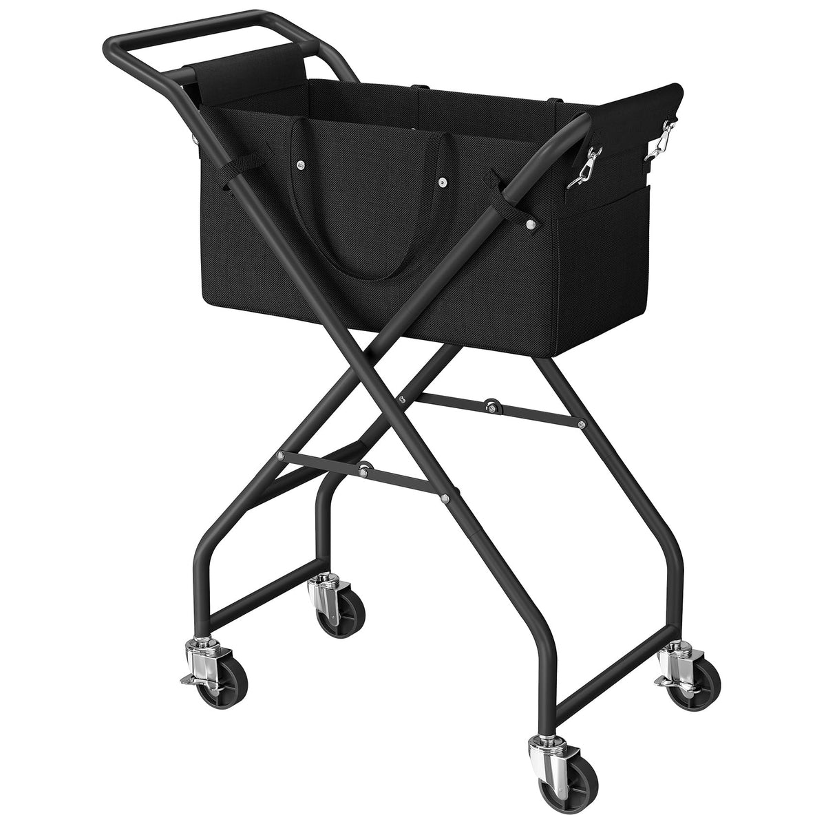 No-Bend Laundry Cart Rolling Hamper with Locking Wheels & Handle, Foldable Basket Screw-Free Assembly, Durable Metal Frame & Removable Liner Bag for Bedroom & Bathroom (Beige)