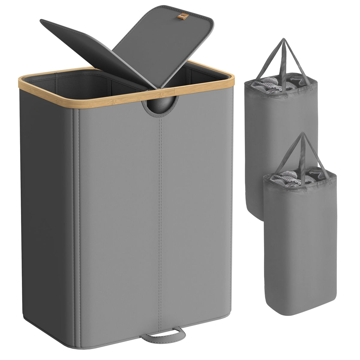SONGMICS Laundry Hamper with 2 Lids, 150L Laundry Basket,2 Compartments