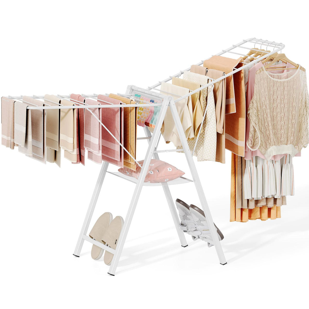 APEXCHASER Clothes Drying Rack, 67.7" L Height Adjustable, Foldable, White