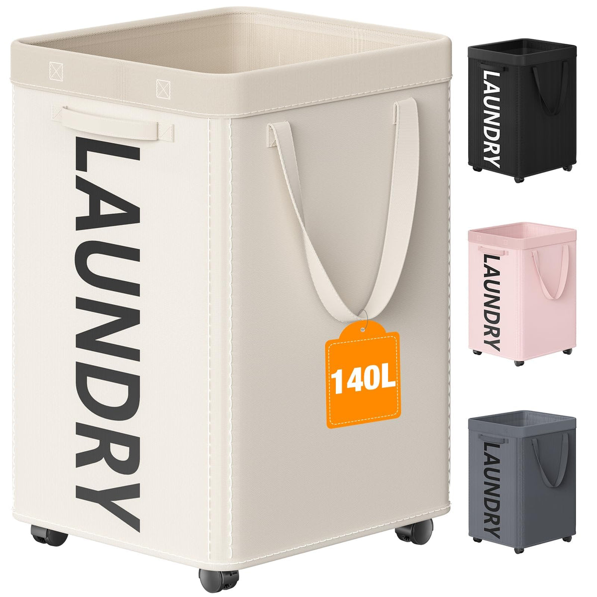 Optish 90L Laundry Basket with Wheels, Rolling Hamper with Removable Bag