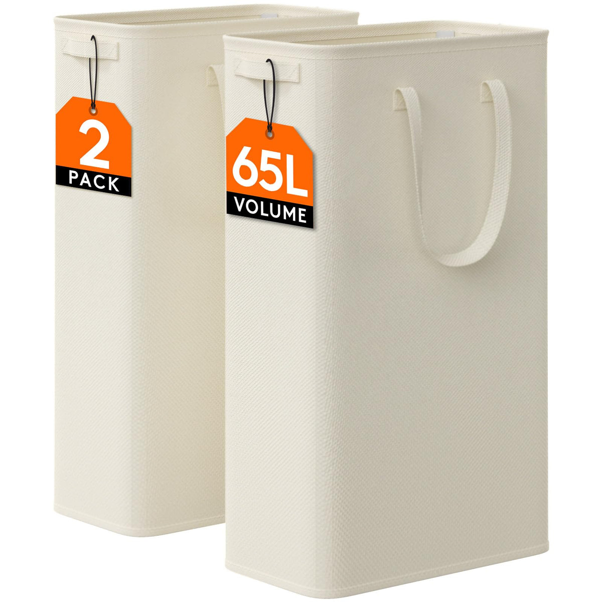 Lifewit 2 Pack Slim Laundry Hamper with Handles, 65L, White