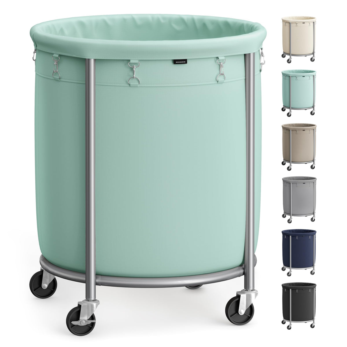 SONGMICS Laundry Basket with Wheels,190L, Steel Frame, Removable Bag