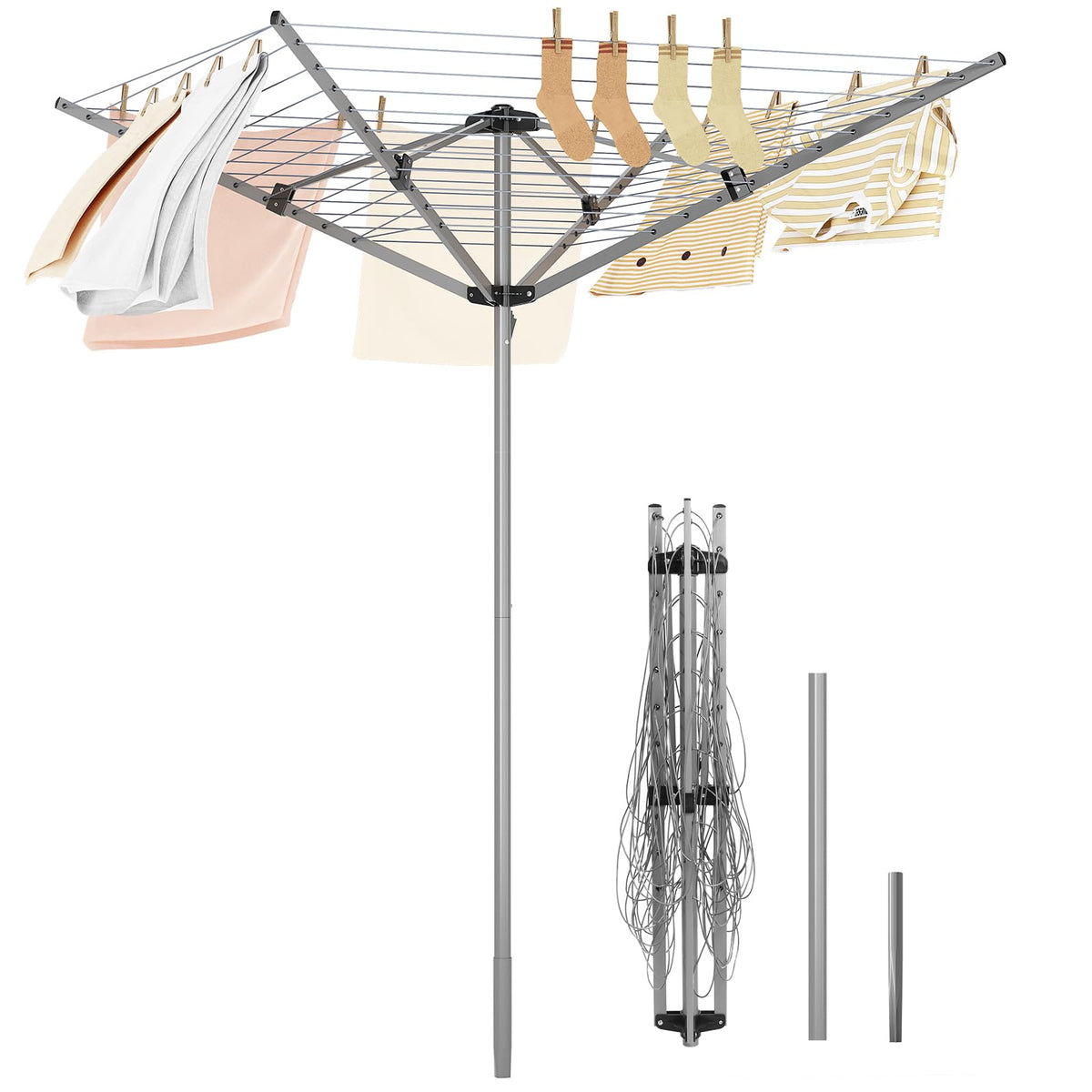 APEXCHASER Outdoor Clothes Drying Rack, 4-arm Umbrella Clothesline, 72.8" H