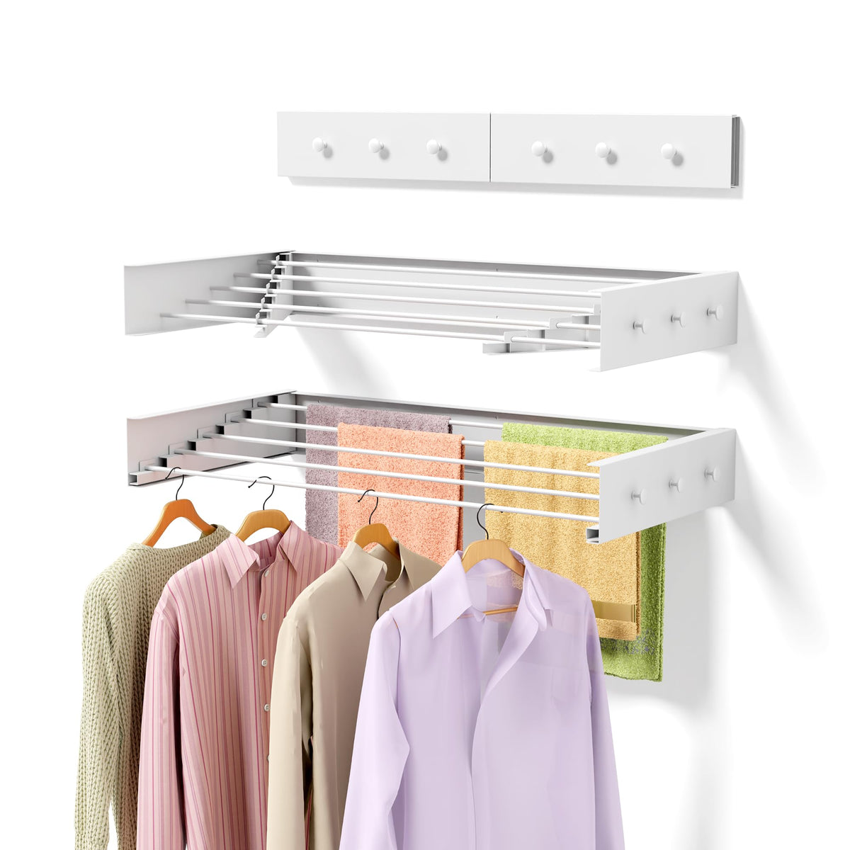 ZMBESUP 31.5" White Wall Mounted Drying Rack, Foldable with Template