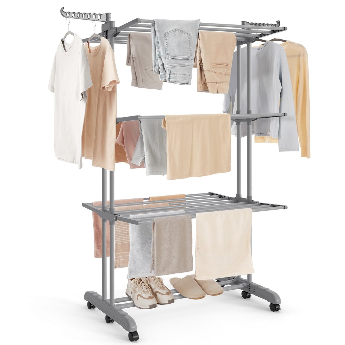 SONGMICS 4-Tier Clothes Drying Rack, Foldable, Rolling, 66.6-Inch Tall