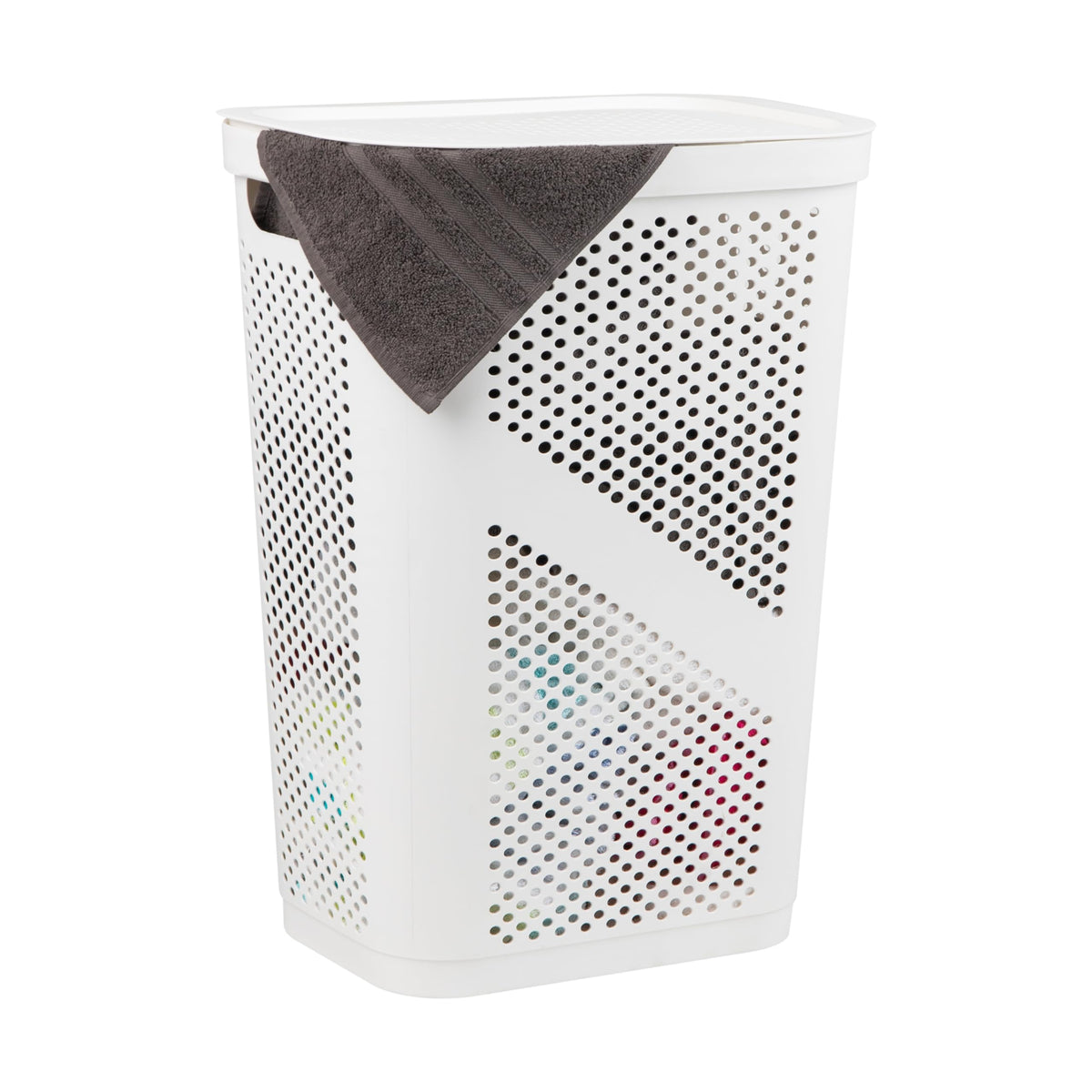 Mind Reader Slim Laundry Hamper with Lid, 60L Clothes Basket, Ventilated Plastic, Black