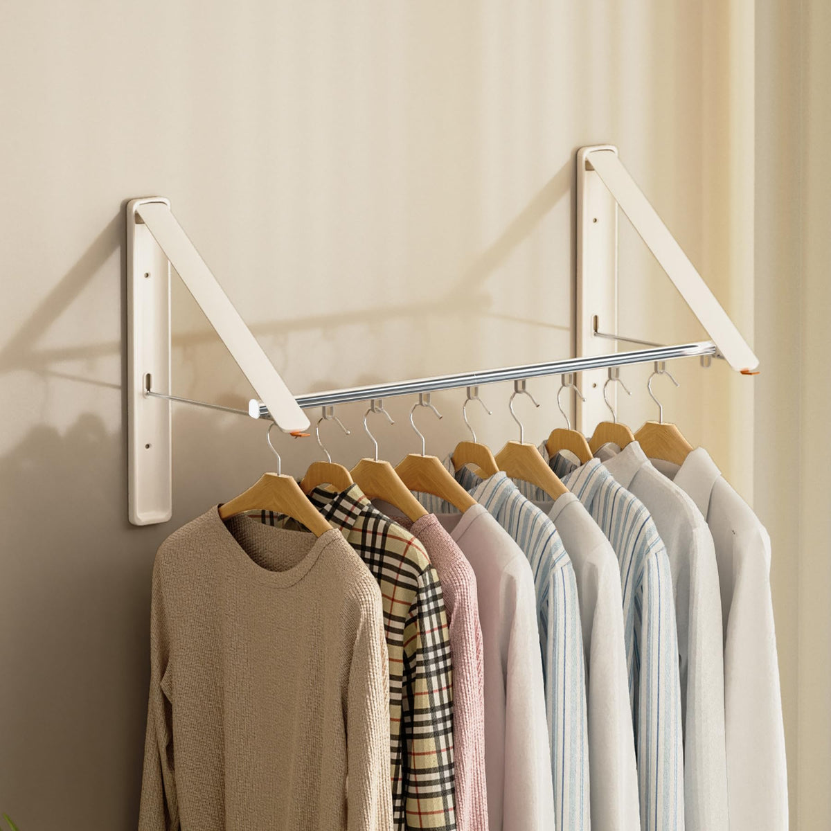 Clothes Drying Rack, Laundry Room Wall Mounted Retractable Clothes Hanger Drying Rack, Laundry Clothing Drying Rack Folding Indoor or Outdoor, Easy Installation Aluminium Dryer, 1pcs(White)