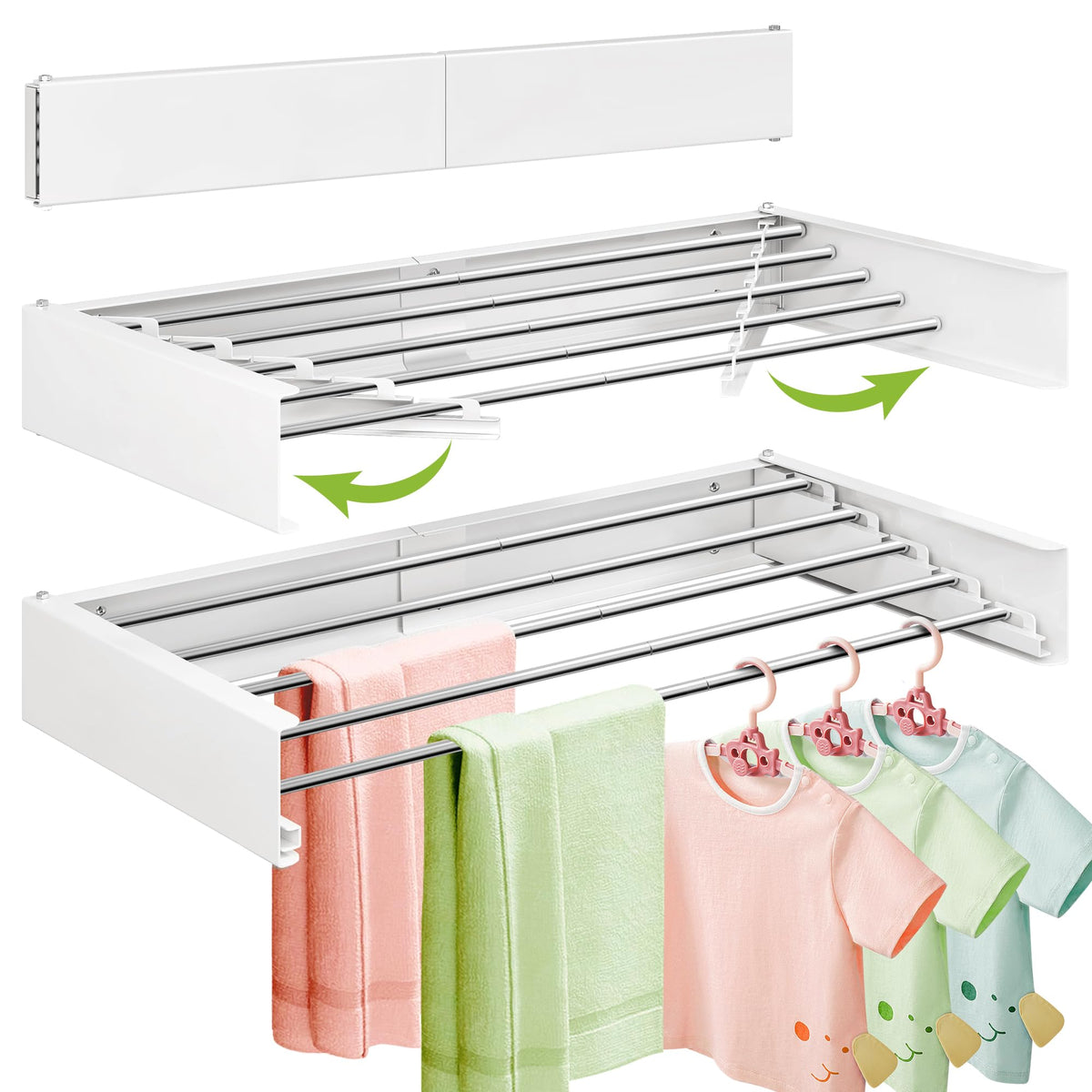 ZdwCyl Wall Mounted Drying Rack,32 inches,Foldbale, Clothes Drying Rack,Laundry Drying Rack Wall Mount,Drying Rack Clothing Space Saver,Retractable,Collapsible,Folding Laundry Rack,White