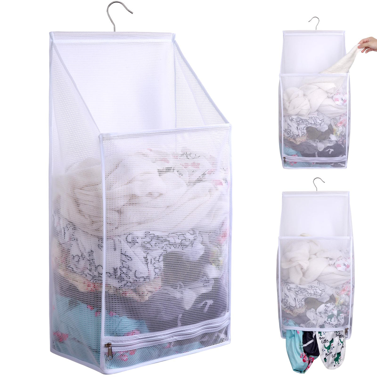 Hanging Collapsible Breathable Mesh laundry bags,Fast Drying Portable Space Saving Laundry Hamper for dorm,Rv Laundry Hamper Storage (Black)