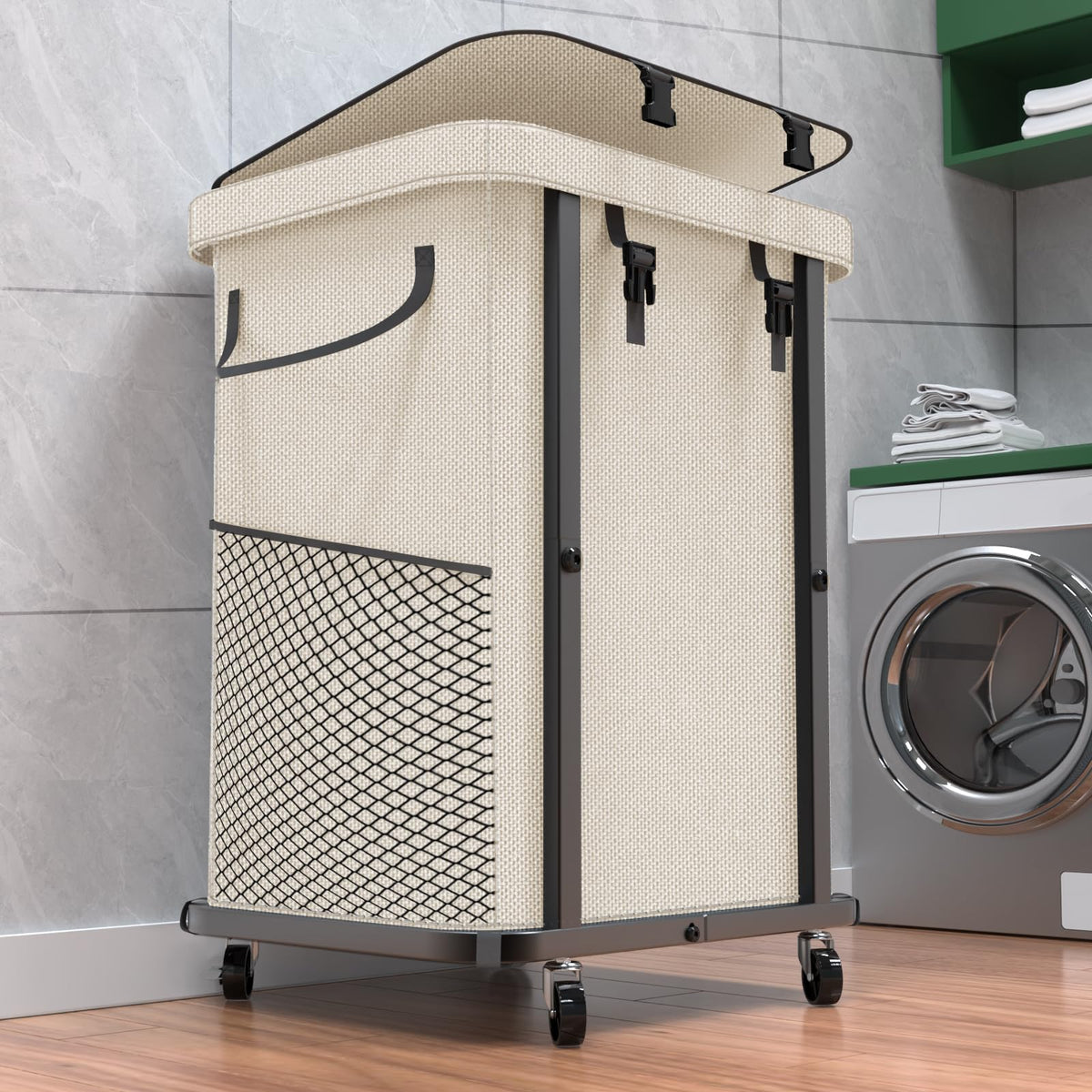 Laundry Hamper with Lid,150L Rolling Laundry Basket with Wheels,Grey