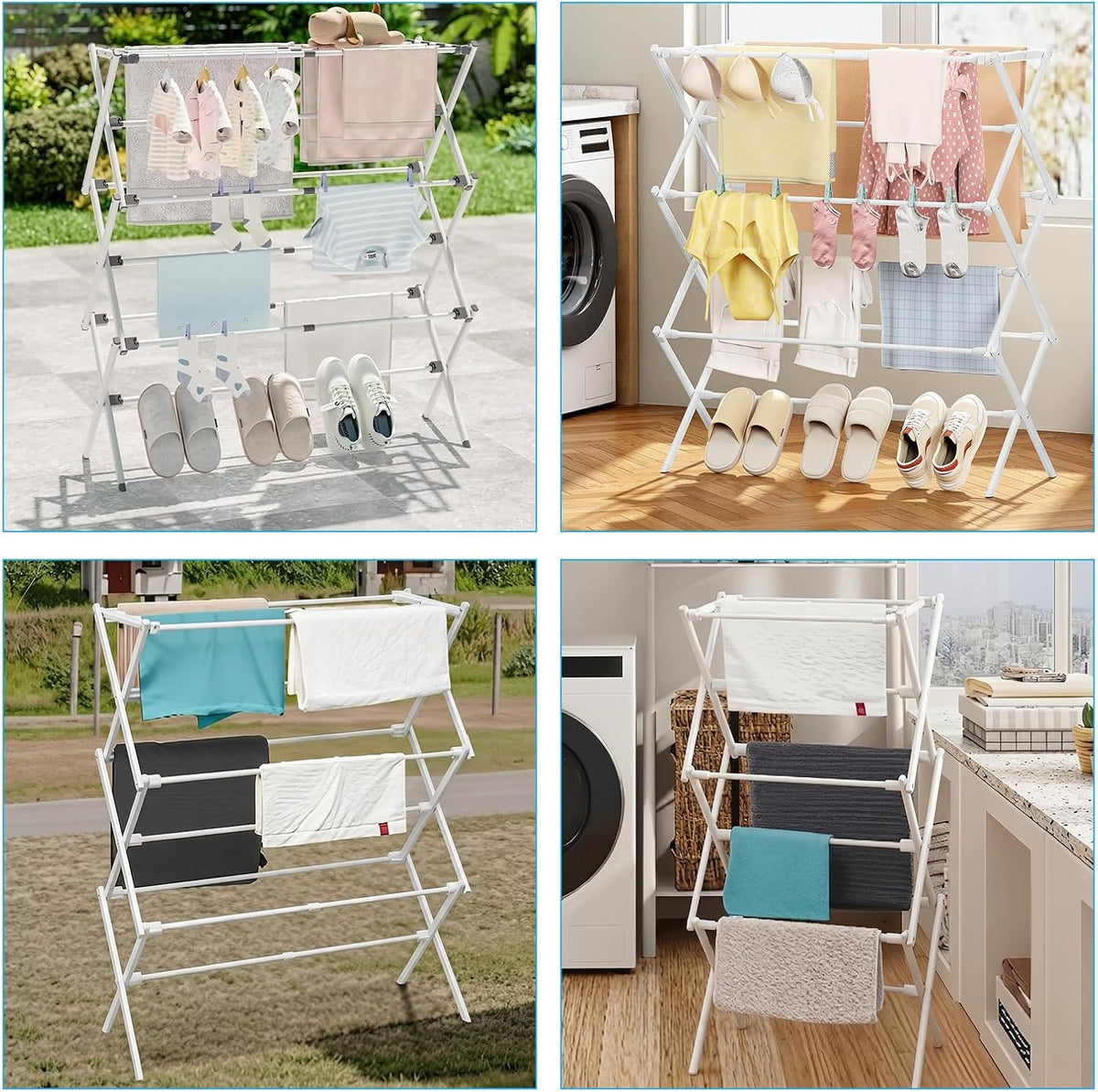3-Tier Foldable Clothes Drying Rack Adjustable (15.75in-29in W), Laundry Drying Rack Collapsible Easy Assembly, Small Folding Portable Air Dryer for Laundry Indoor Outdoor 40"x29"x13"