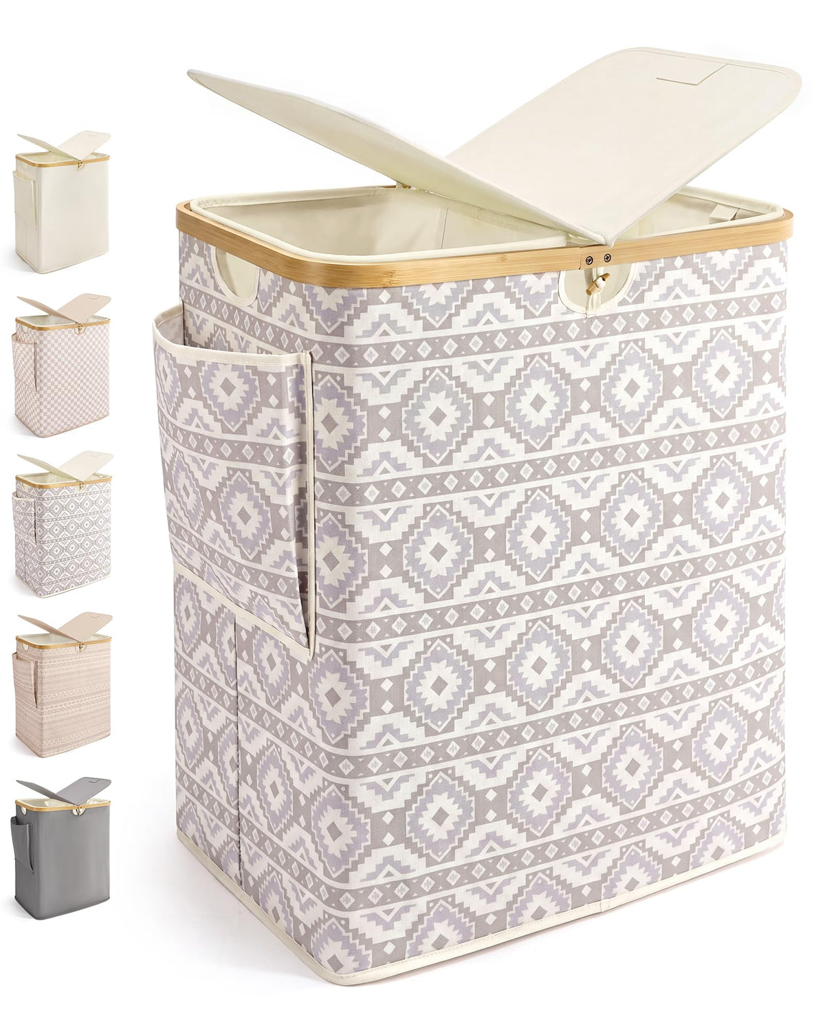 MIZATTO 140L Laundry Hamper with Lid, 2 Section Dirty Laundry Bin