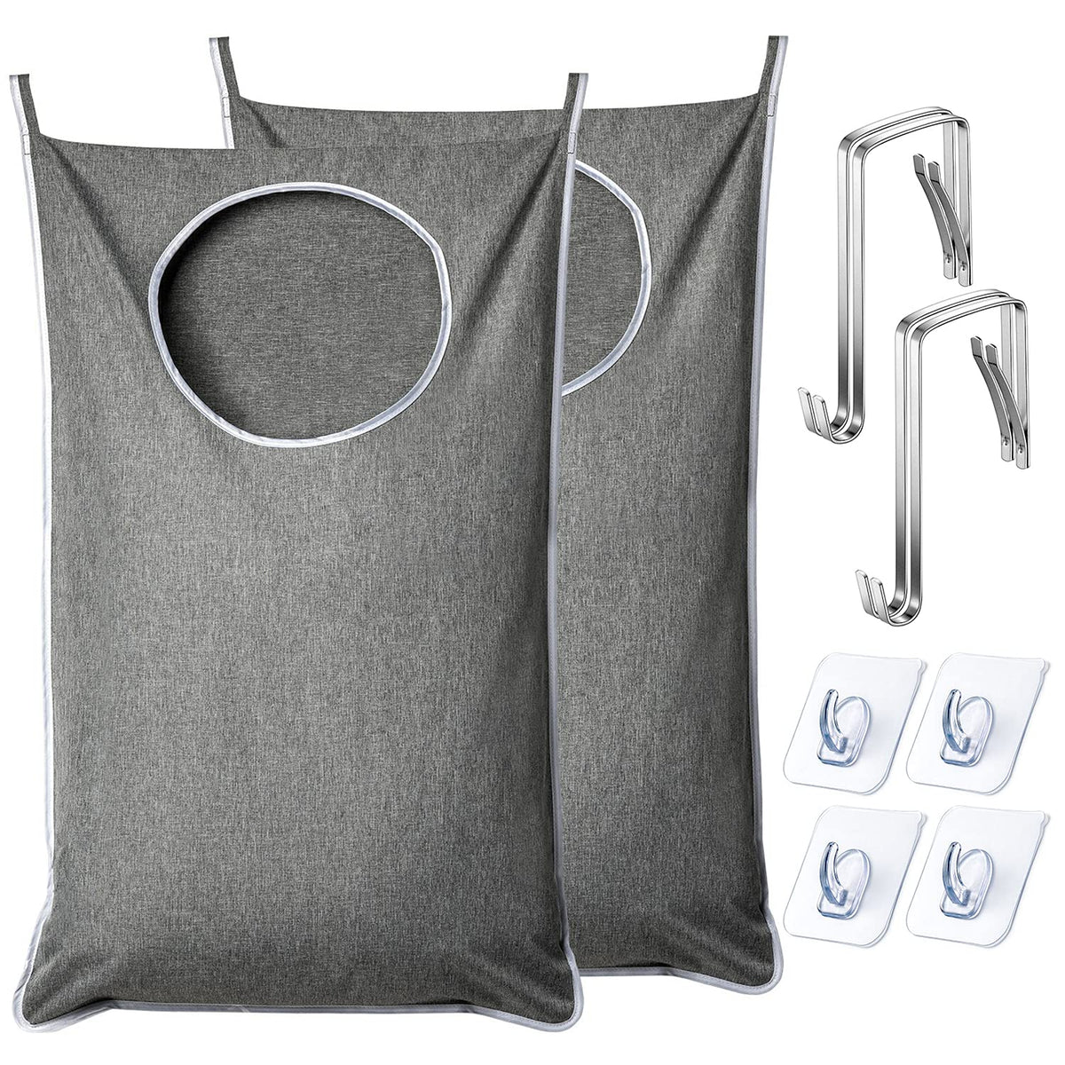 ANSTROUT XL Hanging Laundry Hamper, Extra Large Tear-resistance Door Hamper with 2 Types Hooks for Dirty Clothes, Save Bathroom Space Hanging Laundry Bag (36.5x 22 Inch,Grey)
