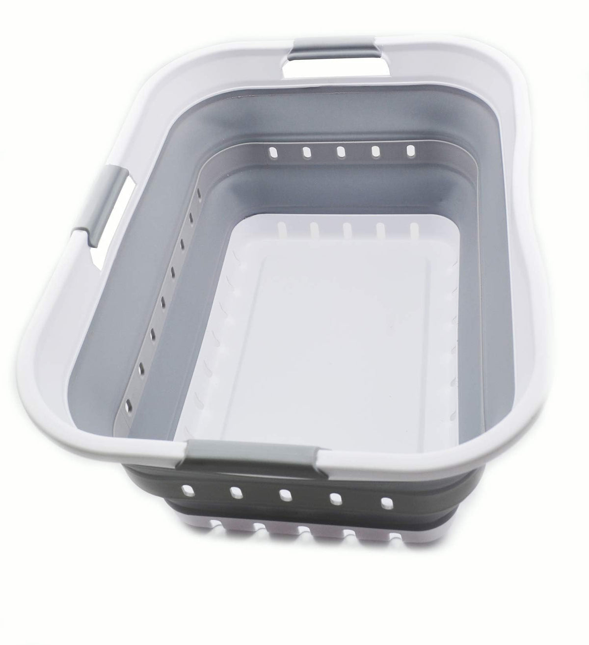 SAMMART 42L (11 gallon) Collapsible Plastic Laundry Basket - Foldable Pop Up Storage Container/Organizer - Space Saving Hamper/Basket (1, White/Dark Grey)
