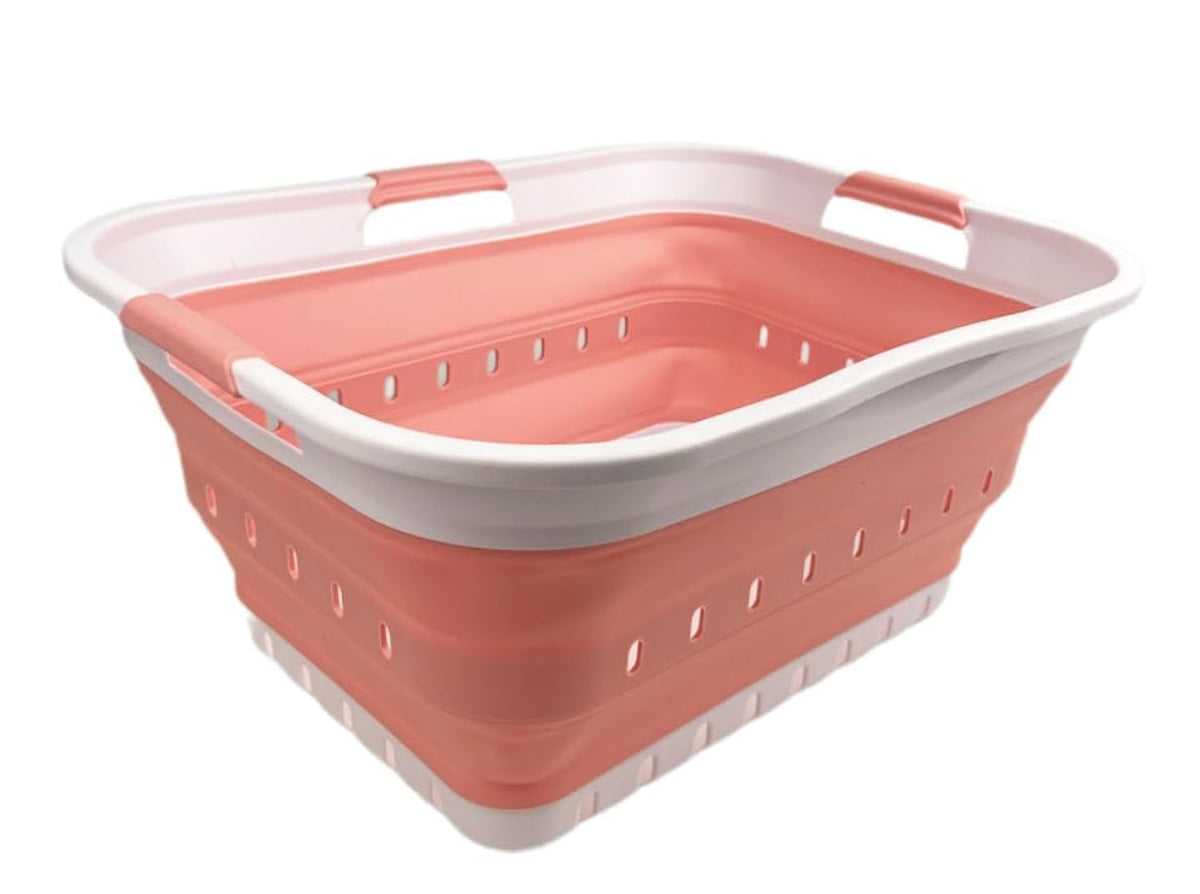 SAMMART 42L (11 gallon) Collapsible Plastic Laundry Basket - Foldable Pop Up Storage Container/Organizer - Space Saving Hamper/Basket (1, White/Dark Grey)