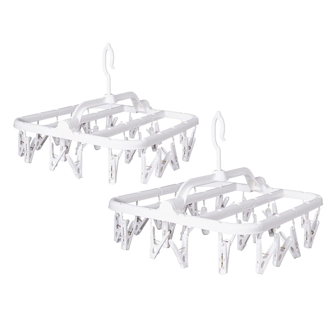 Foldable Clip Hangers with 26 Drying Clips, Underwear Hanger with Clips, Plastic Laundry Clip and Drip Drying Hanger for Socks, Bras, Lingerie, Clothes, Sturdy, White
