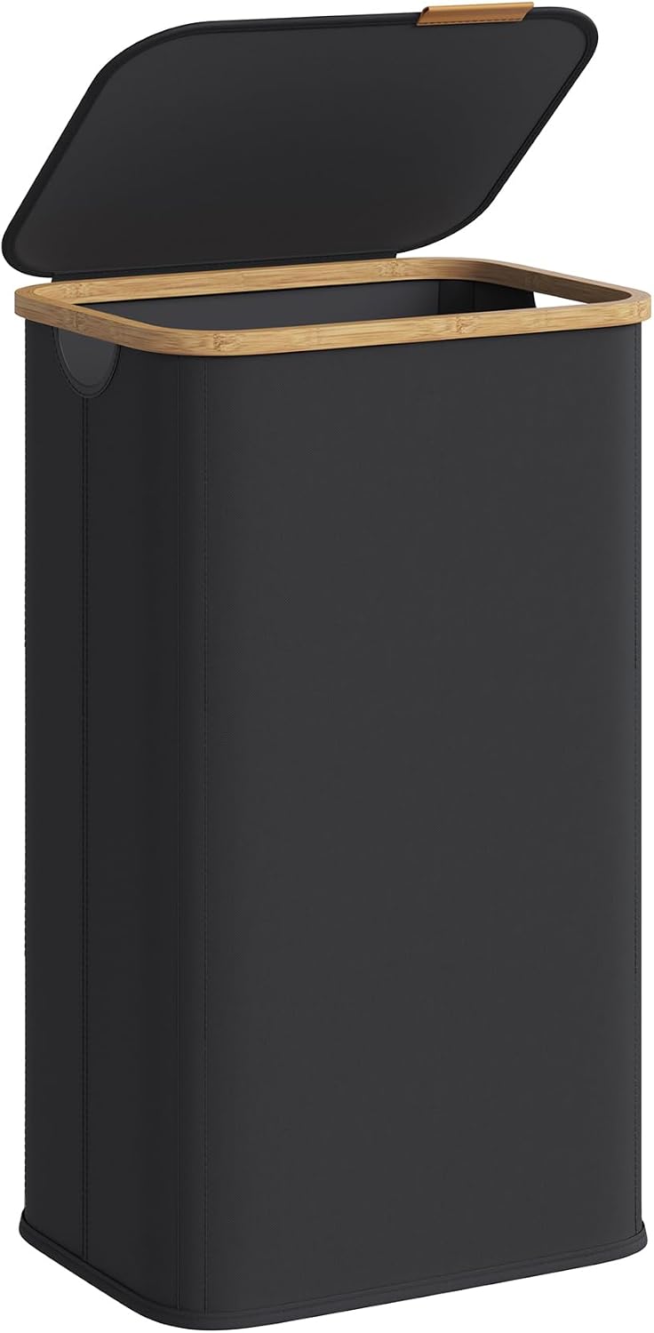 SONGMICS Laundry Hamper with Lid, 100L Laundry Basket, Bamboo Frame