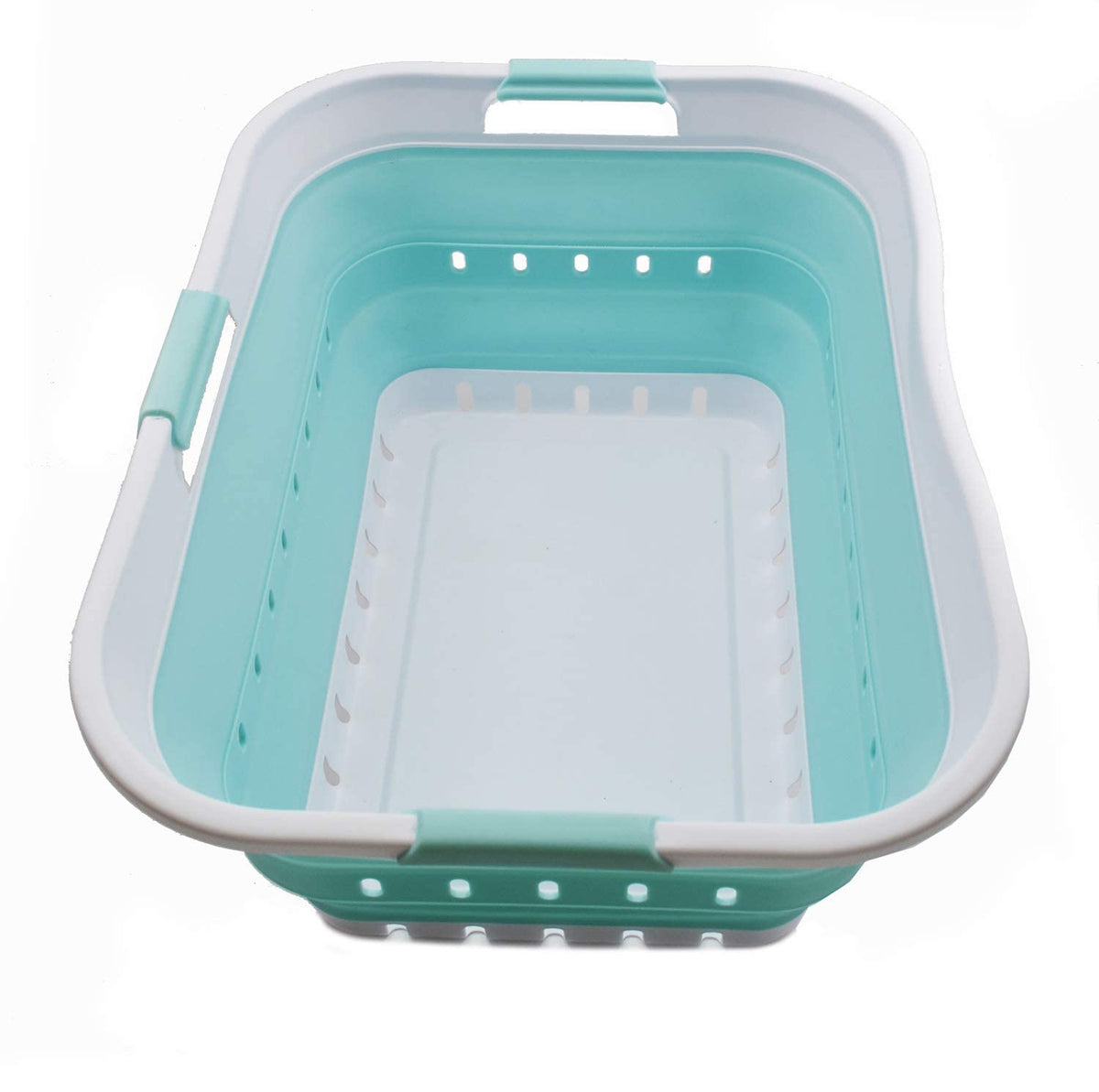 SAMMART 42L (11 gallon) Collapsible Plastic Laundry Basket - Foldable Pop Up Storage Container/Organizer - Space Saving Hamper/Basket (1, White/Dark Grey)
