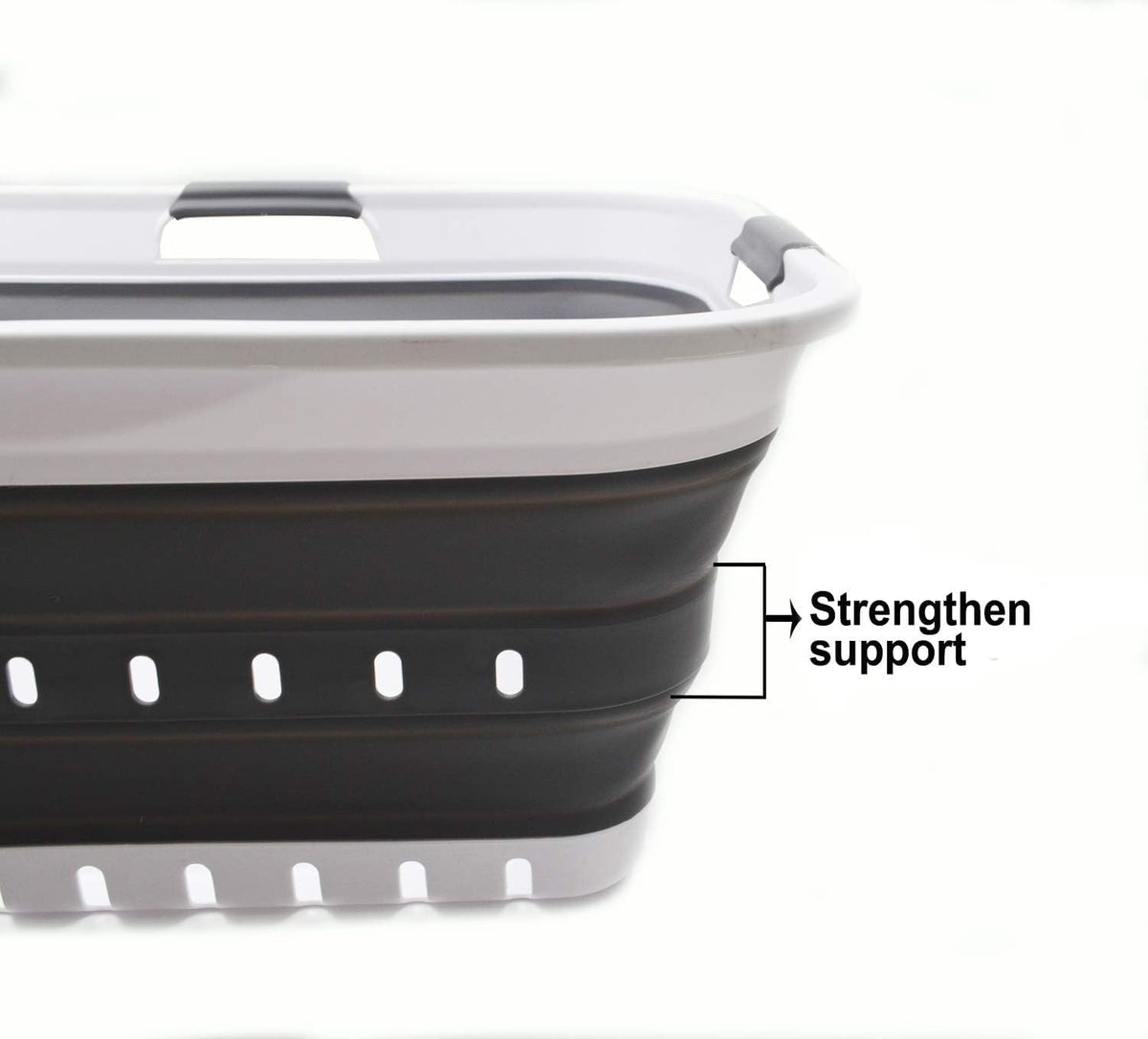 SAMMART 42L (11 gallon) Collapsible Plastic Laundry Basket - Foldable Pop Up Storage Container/Organizer - Space Saving Hamper/Basket (1, White/Dark Grey)