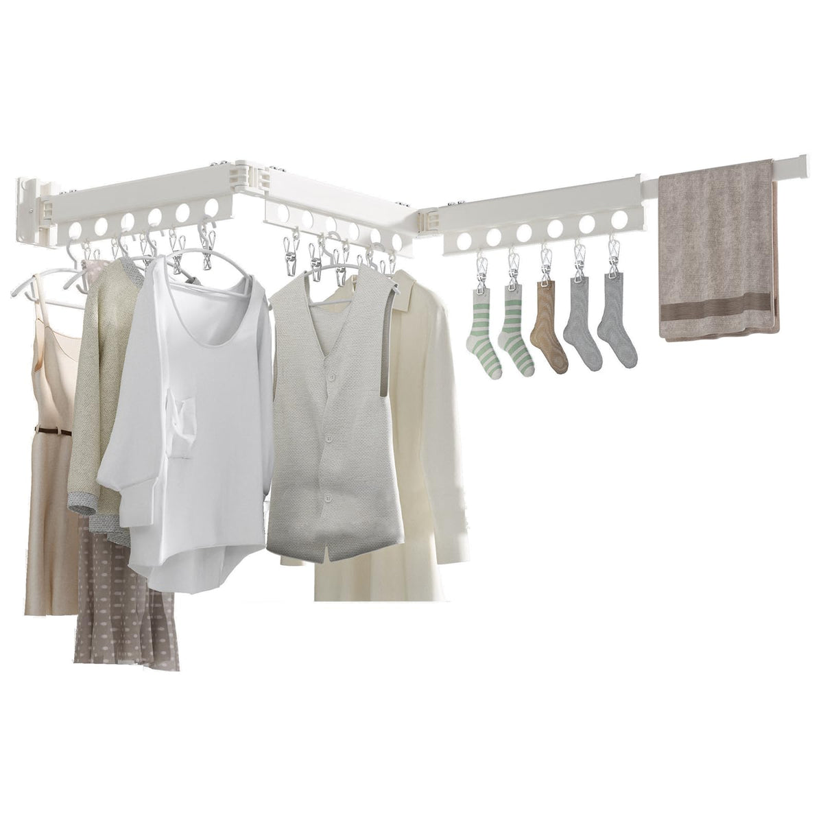 Wall Mounted Clothes Drying Rack, Wall Clothes Hanger Foldable, Laundry Hanger Hook for Bathroom, Wall Clothes Rack Indoor, Perfect for Small Spaces, Matte Black