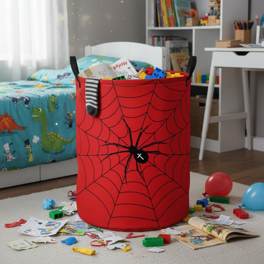 Baby Laundry Basket Baby Nursery Hamper Kids Laundry Basket Toy Storage Bin for Boys Room Decor Gift Baskets for Bedroom Bathroom(Spider Web)