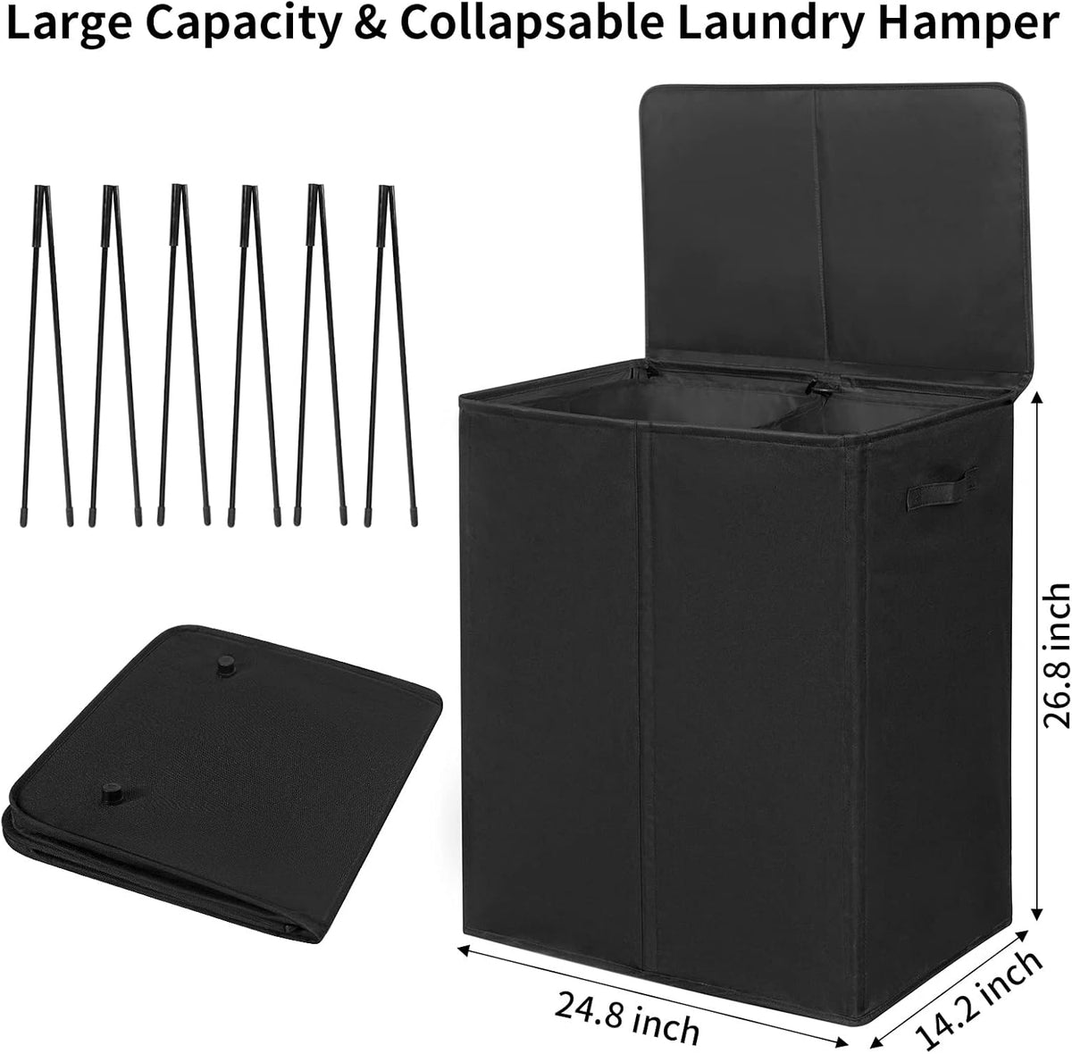 WOWLIVE 154L Double Laundry Hamper 2 Section with Lid and Removable Bags