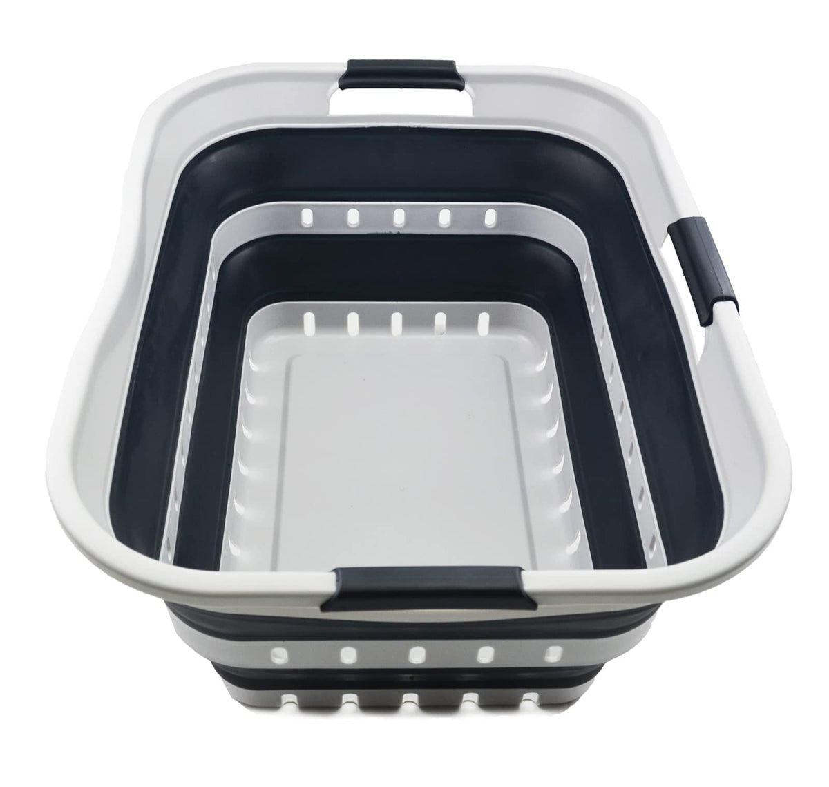 SAMMART 42L (11 gallon) Collapsible Plastic Laundry Basket - Foldable Pop Up Storage Container/Organizer - Space Saving Hamper/Basket (1, White/Dark Grey)