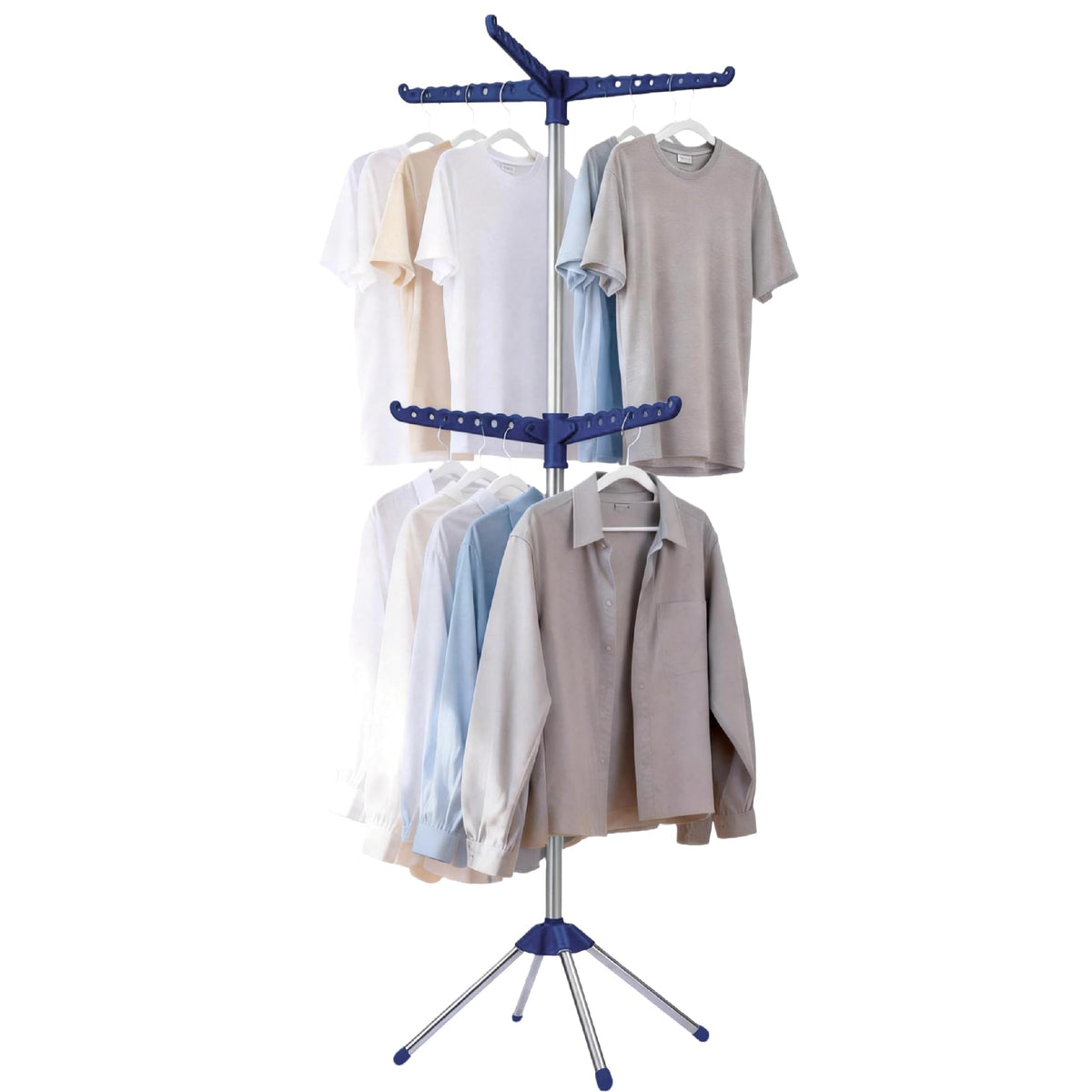 Beaudaily Clothes Drying Rack, Foldable Laundry Drying Rack, Indoor 59-Inch Drying Rack Clothing with 3 Rotatable Arms, Stainless Steel, Holds 27 Pieces, Space Saving, Portable, White and Silver