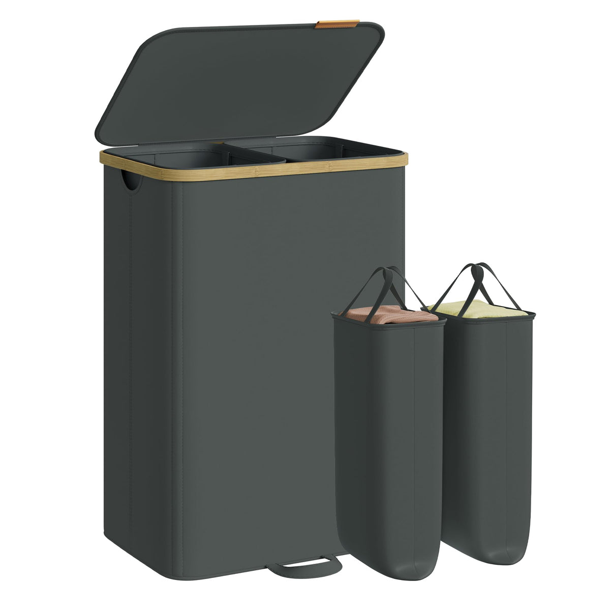 SONGMICS Laundry Hamper with 2 Lids, 150L Laundry Basket，2 Compartments