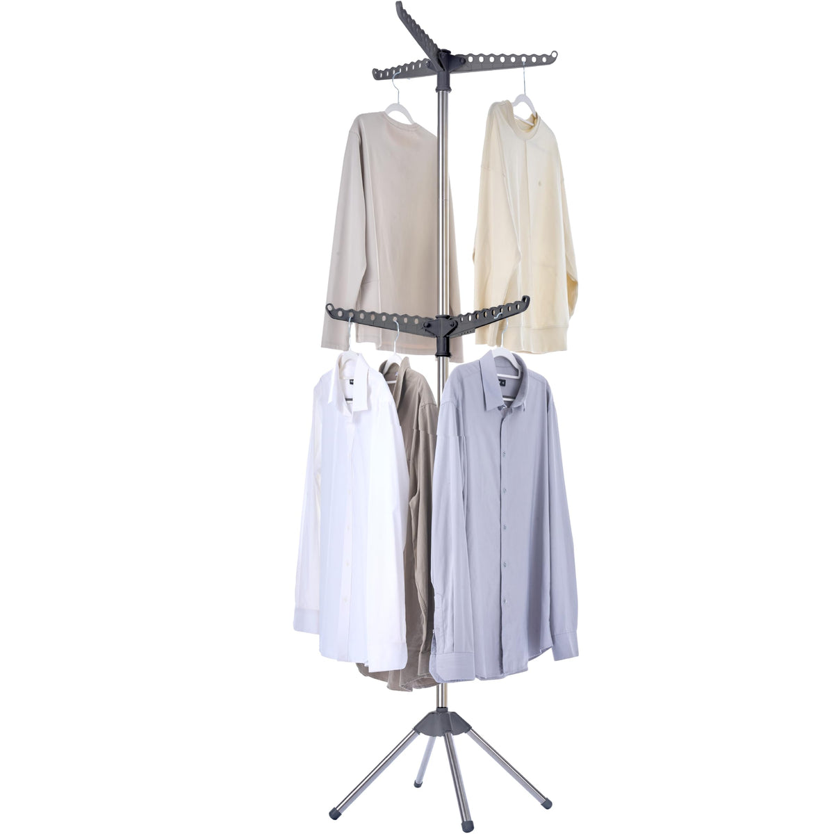 CASAMAYA Clothes Drying Rack Foldable, 74.8 inch 2 Tier Laundry Drying Rack with Rotating Clothes Rail for 54 Pieces of Clothes, Space Saving, Indoor, Stainless Steel, White and Silver CDR002W01
