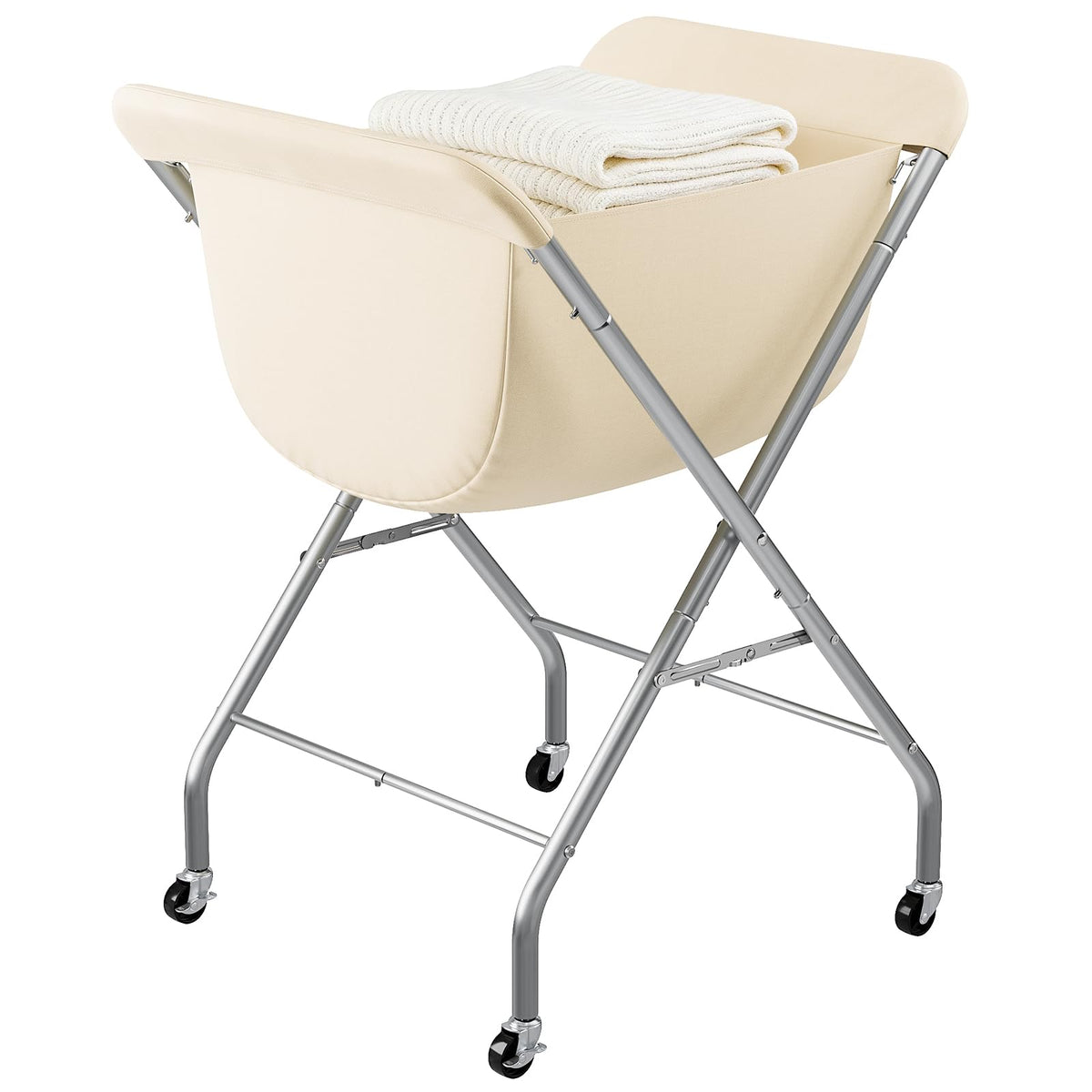 ELYKEN Laundry Basket with Wheels, Collapsible Laundry Hamper, Cream