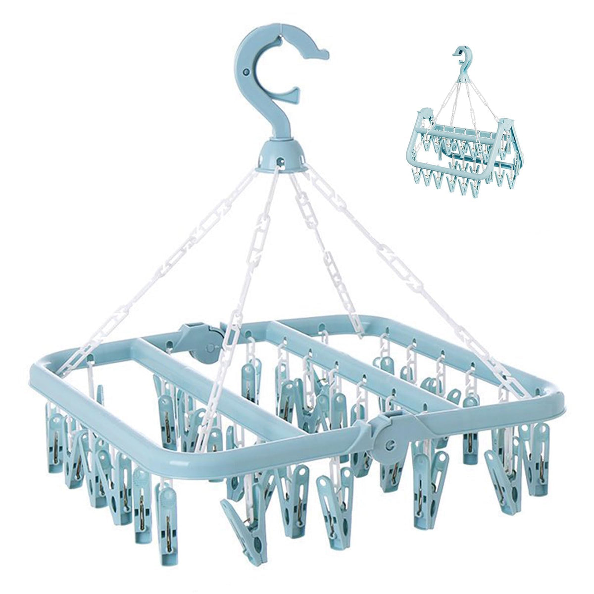 Laundry Drying Rack with 32 Clips, Foldable, Light Green
