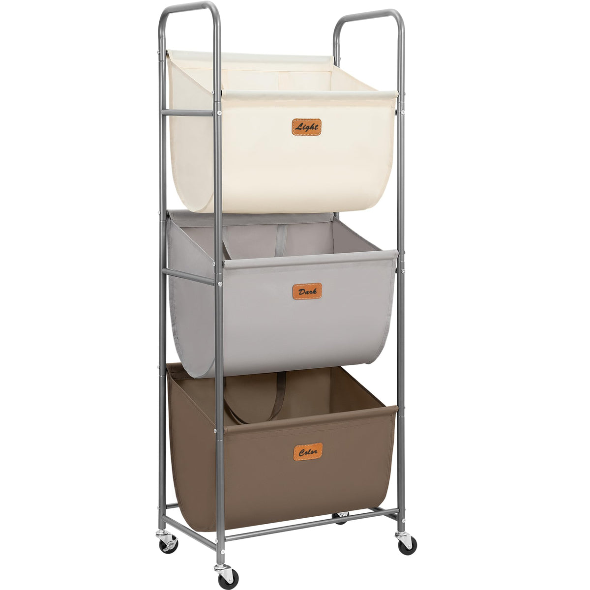 STORAGE MANIAC Vertical Rolling Laundry Hamper, 4 Section Laundry Sorter with Wheels and 2 Breaks, 4-tier Laundry Baskets for Small Space, Dorm, Laundry Room, Closet, Bathroom, Gray 4-tier