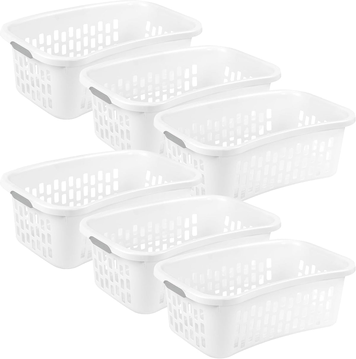 Sterilite HipHold Laundry Basket, Plastic Rectangle Clothes Hamper, 6 Pack