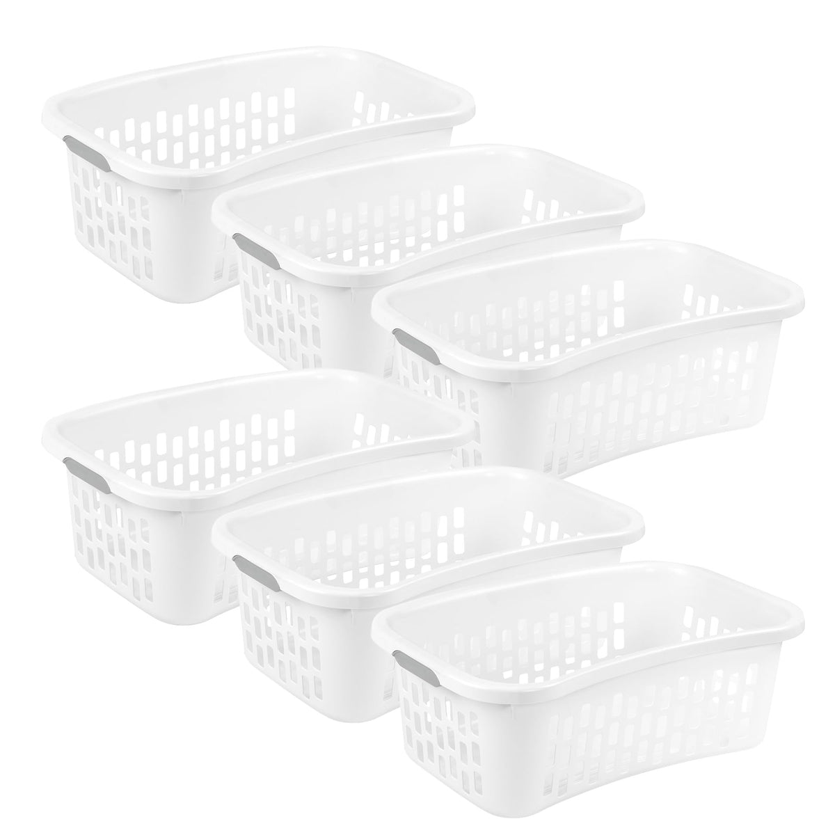 Sterilite HipHold Laundry Basket, Plastic Rectangle Clothes Hamper, 6 Pack