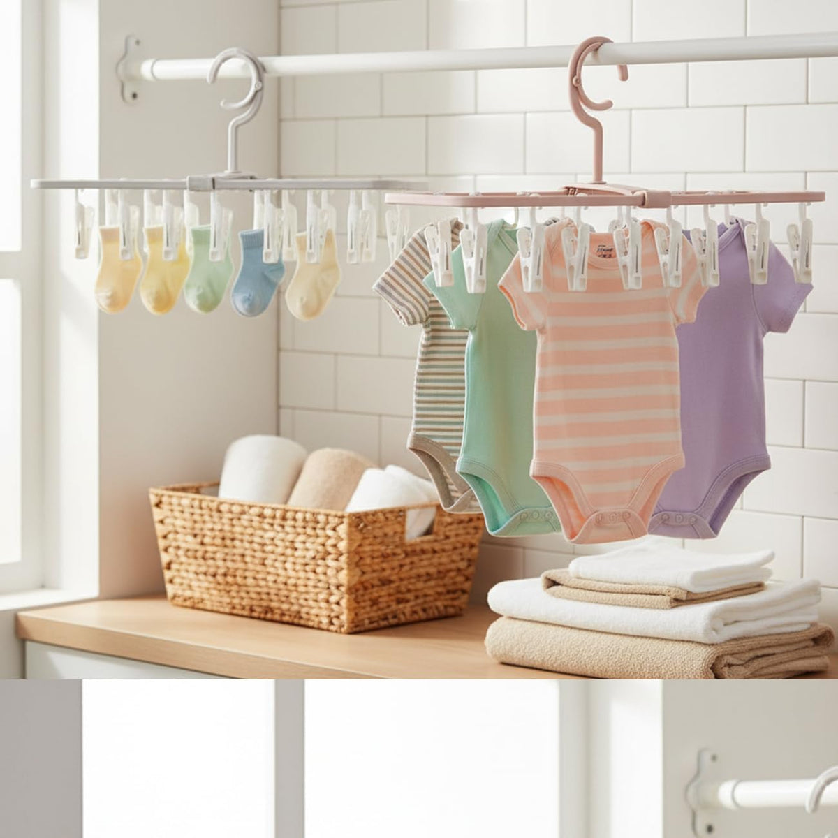 Clothes Drying Racks 2Pack Small Folding Portable Hangers with 12 Clips