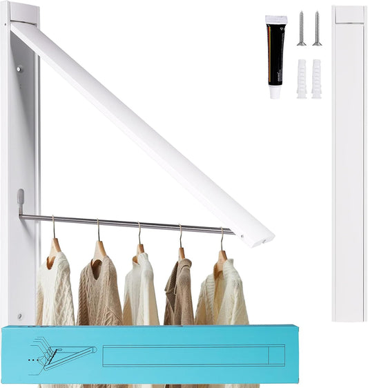 Ithywat Retractable Clothes Drying Rack,Space Saver Wall Mounted Folding Hanger for Laundry Room,Closet Storage Organization,Easy Installation Aluminum Dryer White