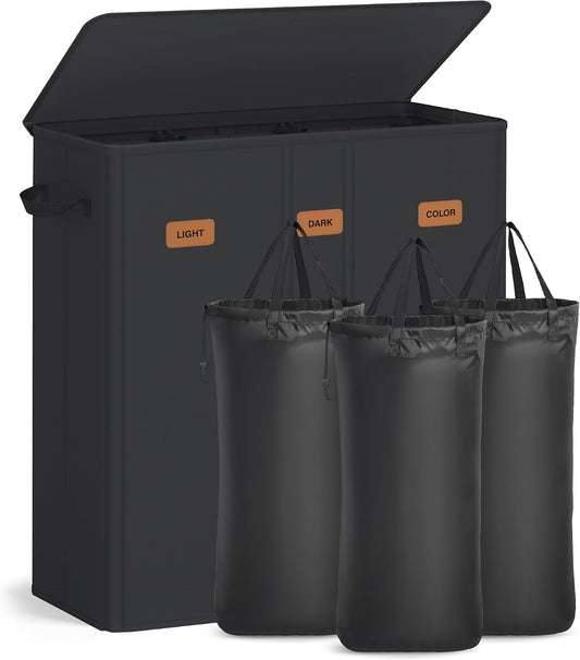SONGMICS 160L Laundry Hamper, 4-Compartment Laundry Sorter with Lid