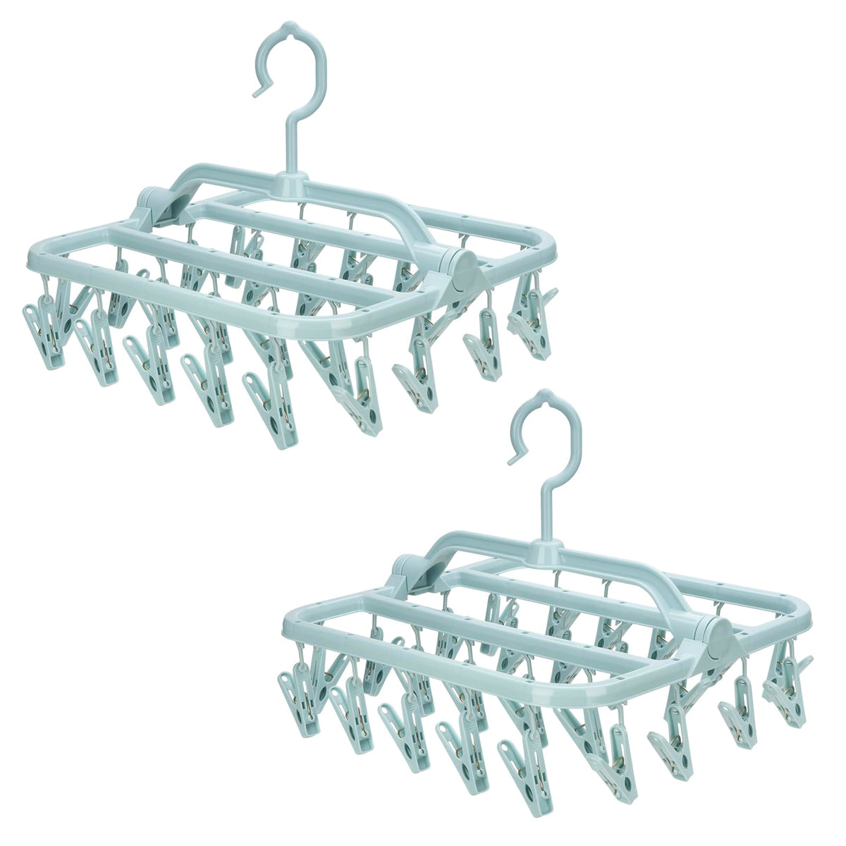 Foldable Clip Hangers with 26 Drying Clips, Underwear Hanger with Clips, Plastic Laundry Clip and Drip Drying Hanger for Socks, Bras, Lingerie, Clothes, Sturdy, White