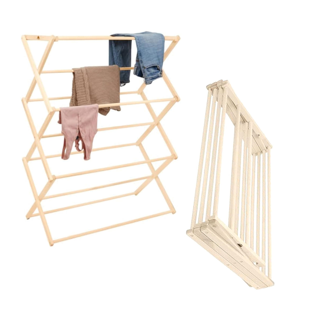 Pennsylvania Woodworks Premium American Maple Clothes Drying Rack - Handcrafted in Pennsylvania - Solid Wood Construction, Collapsible, Eco-Friendly Laundry Solution (Large)