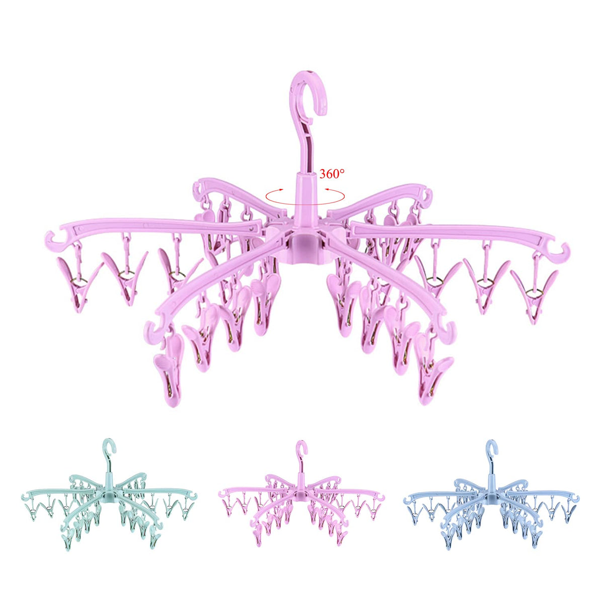 Foldable Drying Rack with 24 Clips for Drying Socks Lingerie Baby Clothes Drying Towels Rotatable Sock Drying Rack
