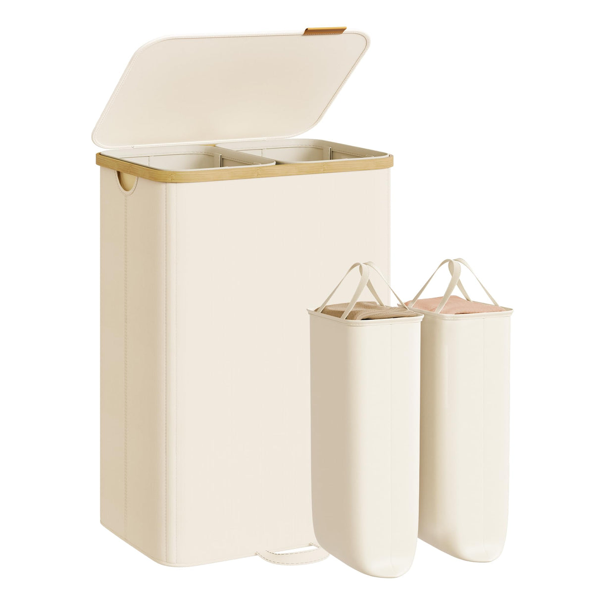 SONGMICS Laundry Hamper with 2 Lids, 150L Laundry Basket，2 Compartments