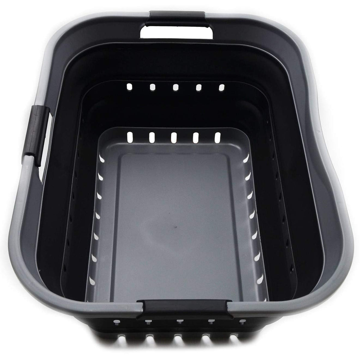 SAMMART 42L (11 gallon) Collapsible Plastic Laundry Basket - Foldable Pop Up Storage Container/Organizer - Space Saving Hamper/Basket (1, White/Dark Grey)